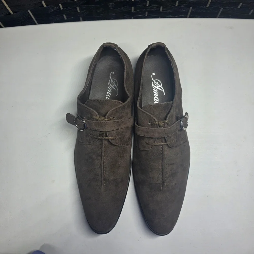 Amali Mens Brown Faux Suede Monk Strap Oxford Dress Shoes 2716-065‎ Size 10.5